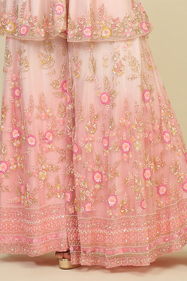 Baby Pink Net Embroidered Bridal Sharara Set by Priyanka Jain at Pernia's Pop Up Shop
