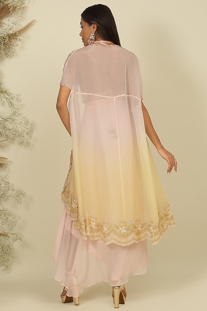 Baby Pink Georgette & Silk Draped Dhoti Set by Priyanka Jain at Pernia's Pop Up Shop