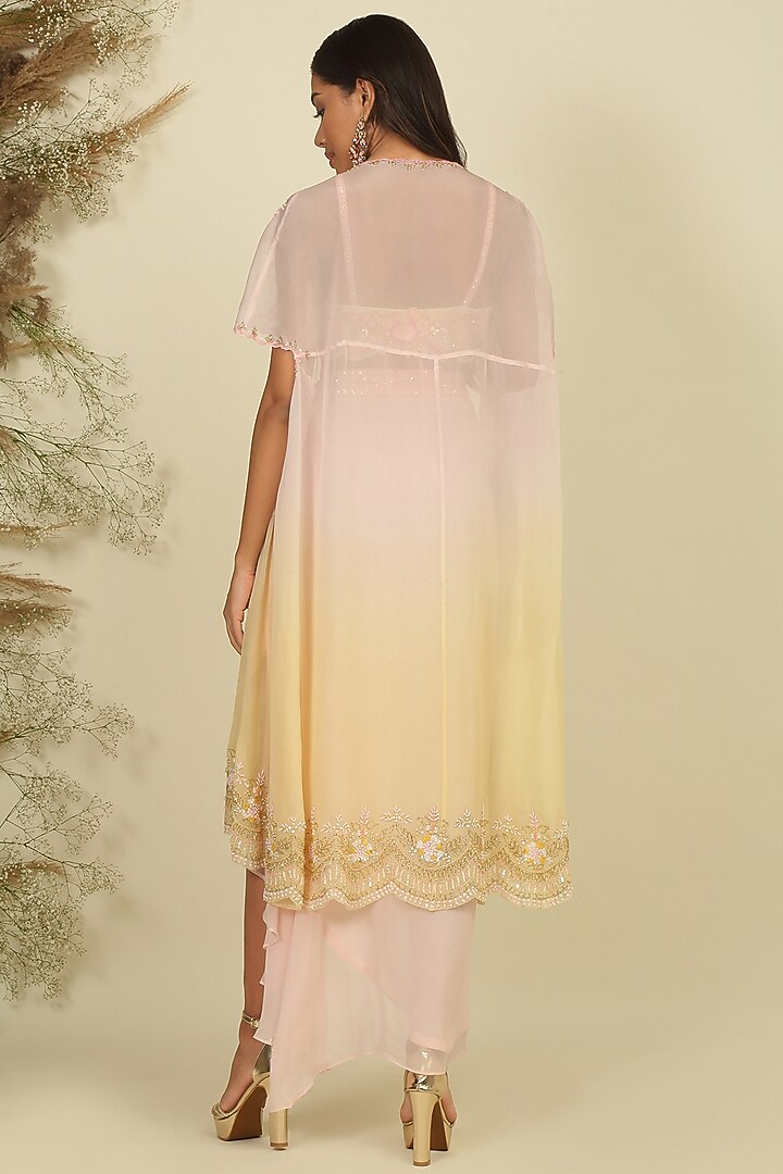 Baby Pink Georgette & Silk Draped Dhoti Set by Priyanka Jain at Pernia's Pop Up Shop