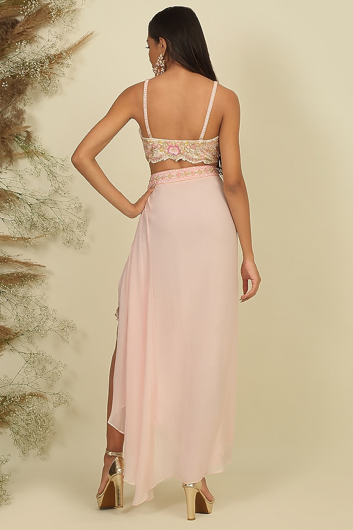 Baby Pink Georgette & Silk Draped Dhoti Set by Priyanka Jain at Pernia's Pop Up Shop
