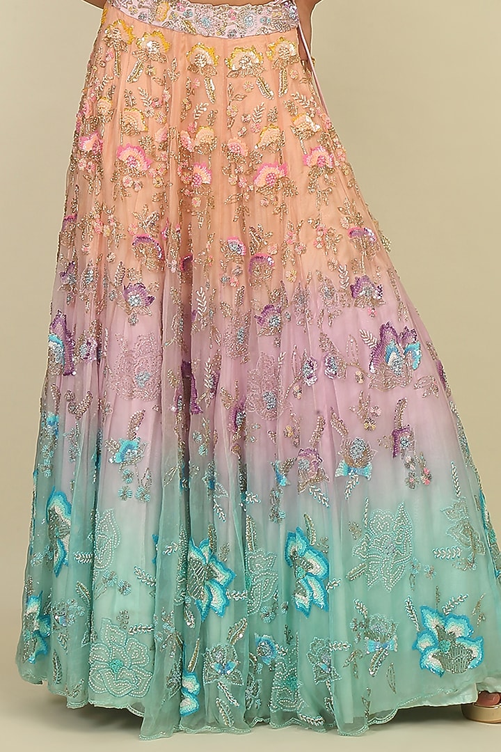 Multi-Colored Net & Silk Embroidered Ombre Bridal Lehenga Set by Priyanka Jain at Pernia's Pop Up Shop