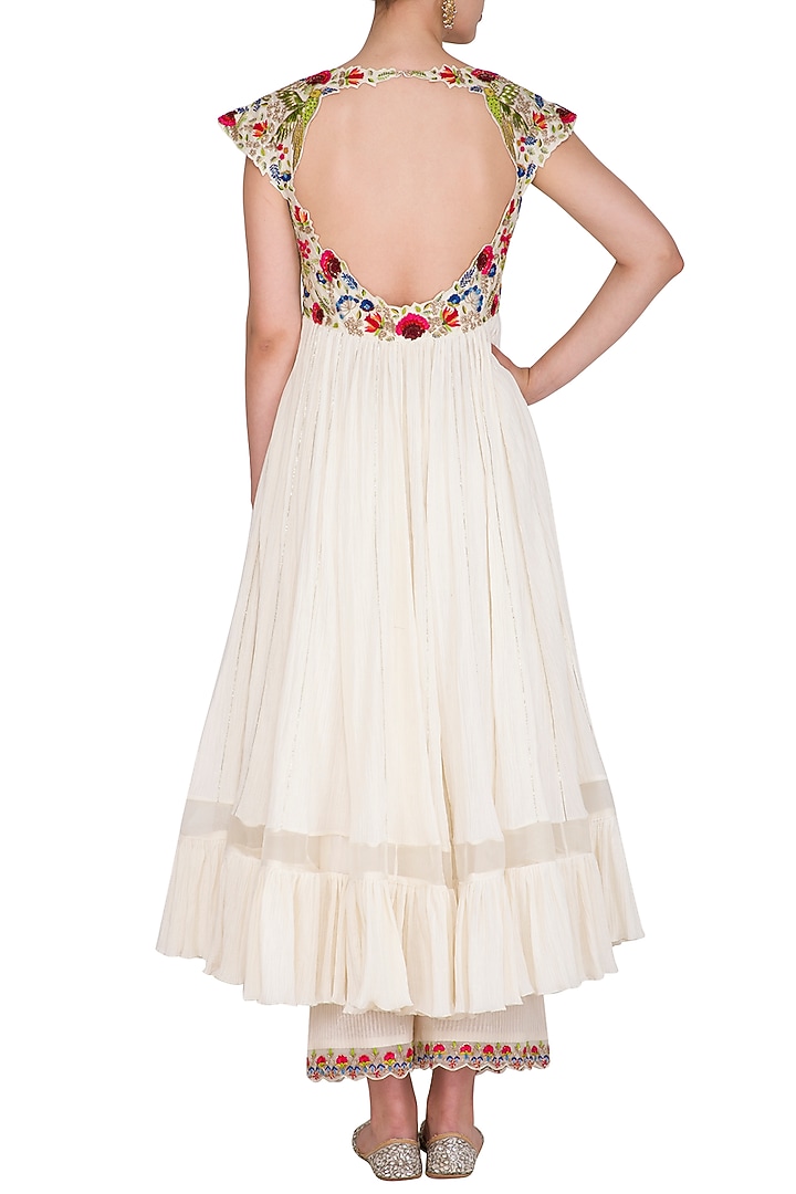 Ivory Embroidered Wedding Anarkali Set by Priyanka Jain at Pernia's Pop Up Shop
