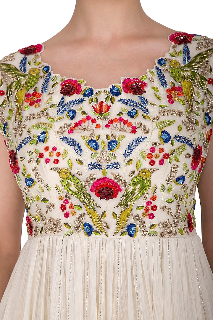 Ivory Embroidered Wedding Anarkali Set by Priyanka Jain at Pernia's Pop Up Shop