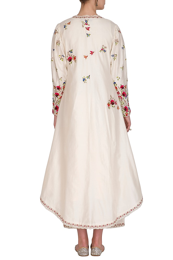 Ivory Embroidered Jacket With Kurta & Palazzo Pants by Priyanka Jain at Pernia's Pop Up Shop