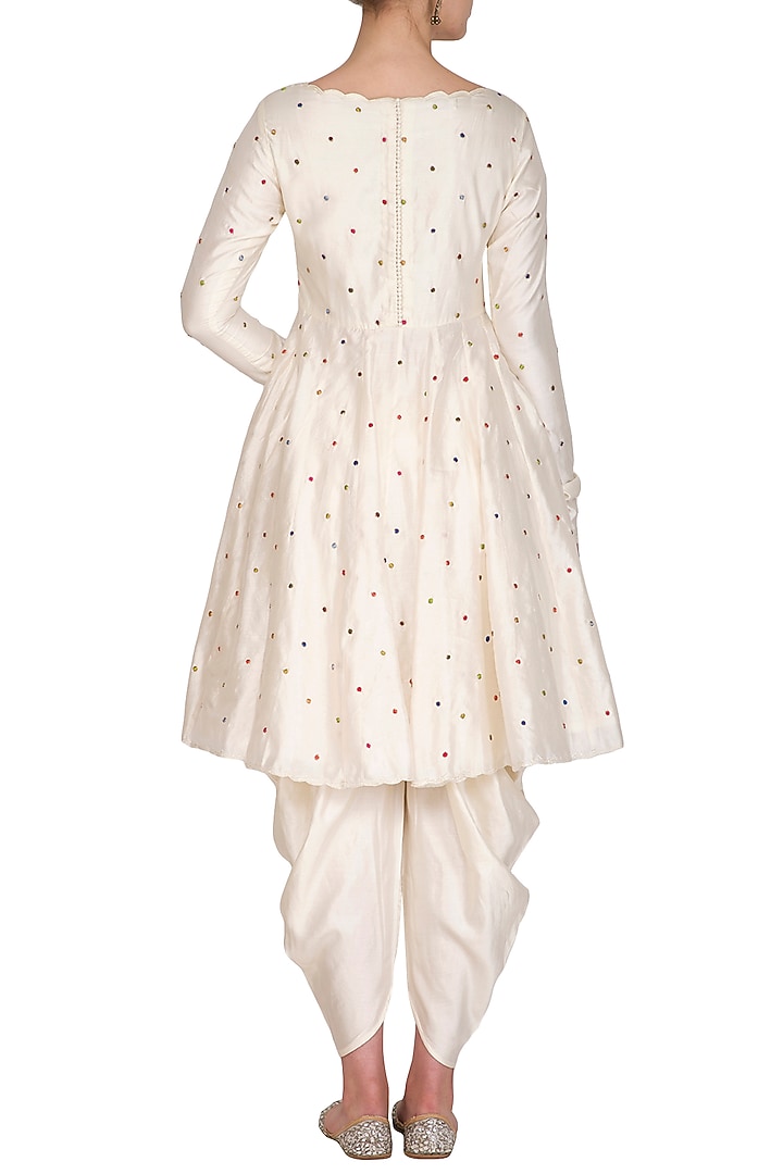 Ivory Polka Dot Embroidered Kurta Set by Priyanka Jain at Pernia's Pop Up Shop