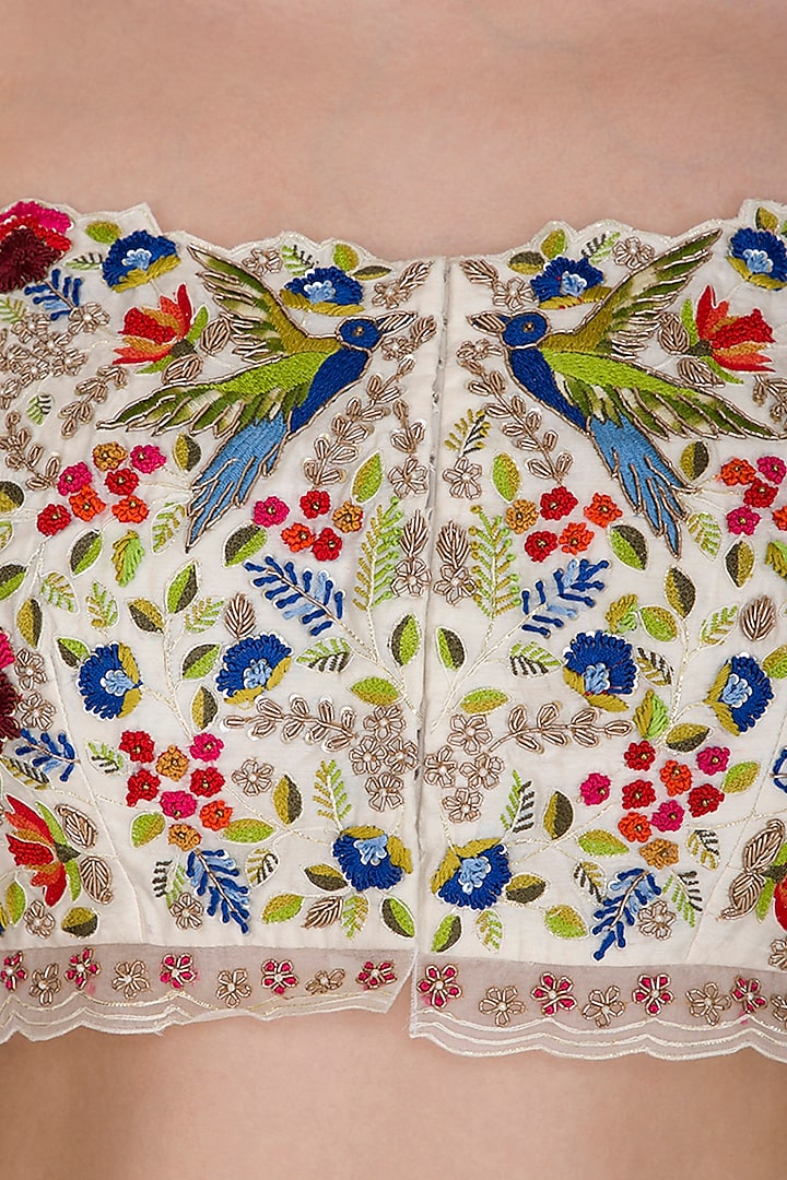 Ivory Embroidered Crop Top With Wedding Lehenga Skirt by Priyanka Jain at Pernia's Pop Up Shop
