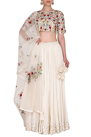 Ivory Embroidered Lehenga Set by Priyanka Jain