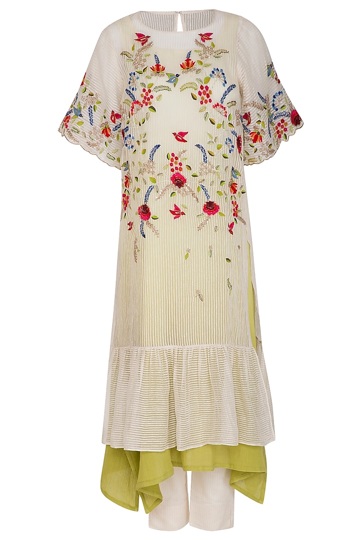 Ivory Embroidered Kurta With Palazzo Pants & Inner by Priyanka Jain