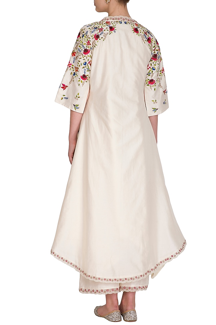 Ivory Embroidered Striped Jacket With Kurta & Palazzo Pants by Priyanka Jain at Pernia's Pop Up Shop