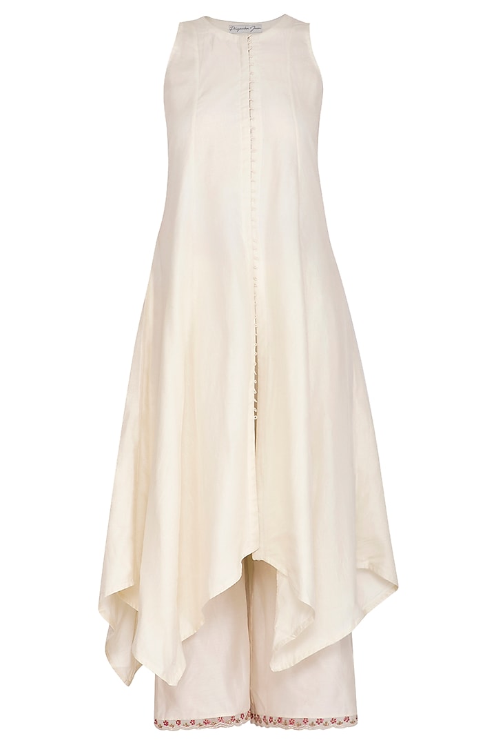 Ivory Embroidered Striped Jacket With Kurta & Palazzo Pants by Priyanka Jain at Pernia's Pop Up Shop
