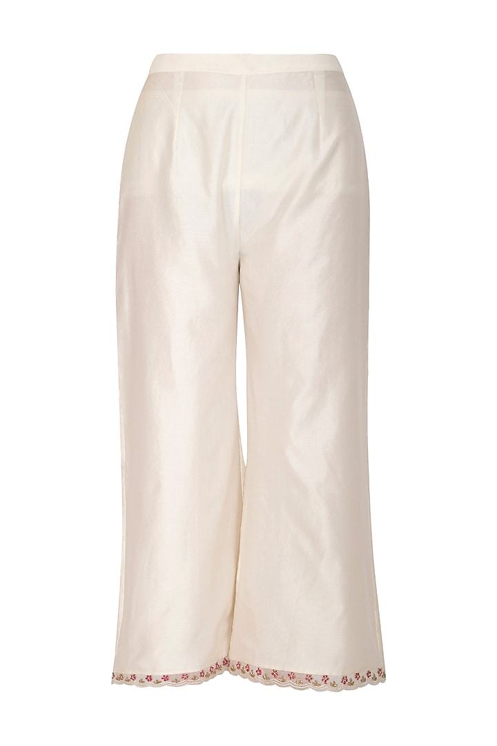 Ivory Embroidered Striped Jacket With Kurta & Palazzo Pants by Priyanka Jain at Pernia's Pop Up Shop