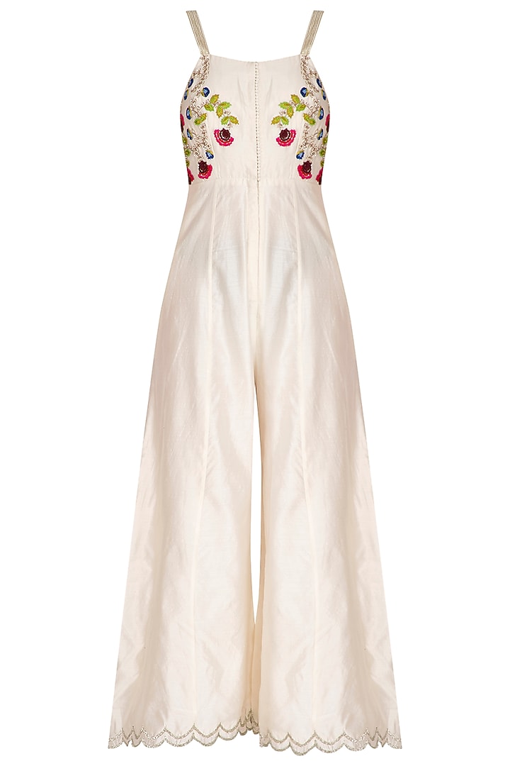 Ivory Embroidered Jumpsuit by Priyanka Jain at Pernia's Pop Up Shop