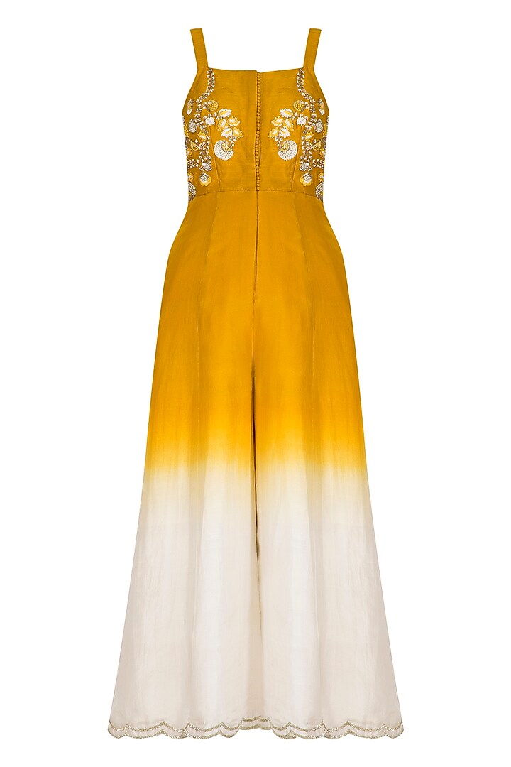 Yellow Embroidered Ombre Jumpsuit by Priyanka Jain