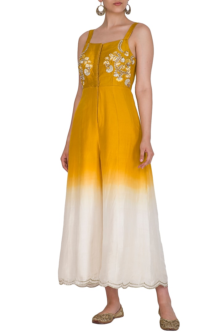 Yellow Embroidered Ombre Jumpsuit by Priyanka Jain at Pernia's Pop Up Shop