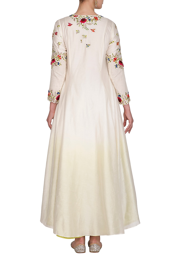 Ivory Embroidered Kurta With Striped Palazzo Pants by Priyanka Jain at Pernia's Pop Up Shop