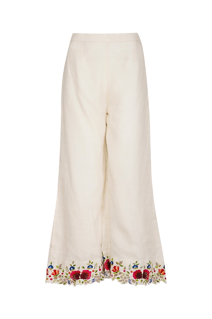 Ivory Embroidered Kurta With Striped Palazzo Pants by Priyanka Jain at Pernia's Pop Up Shop