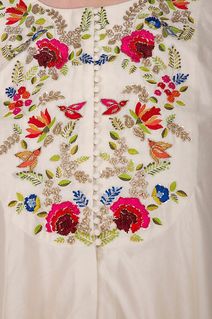 Ivory Embroidered Kurta With Striped Palazzo Pants by Priyanka Jain at Pernia's Pop Up Shop