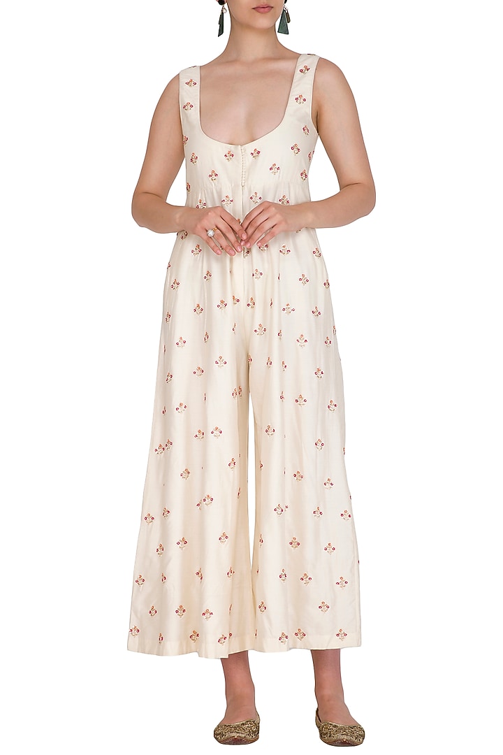 Ivory Zardosi Embroidered Jumpsuit by Priyanka Jain at Pernia's Pop Up Shop