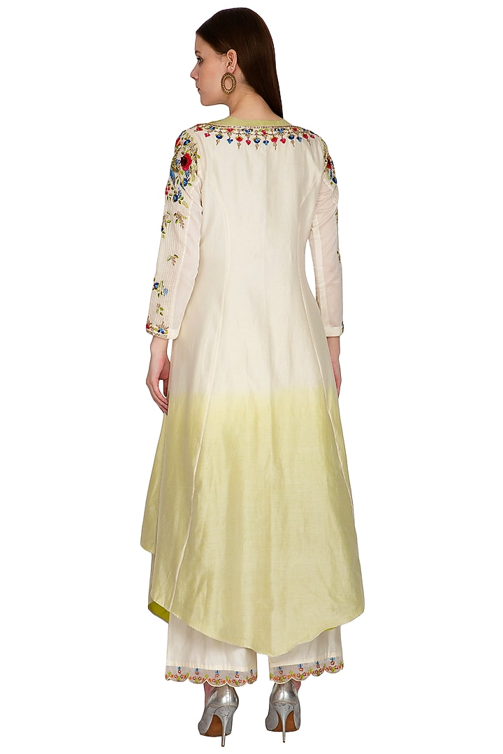 Ivory Embroidered Ombre Dyed Kurta With Palazzo Pants by Priyanka Jain at Pernia's Pop Up Shop
