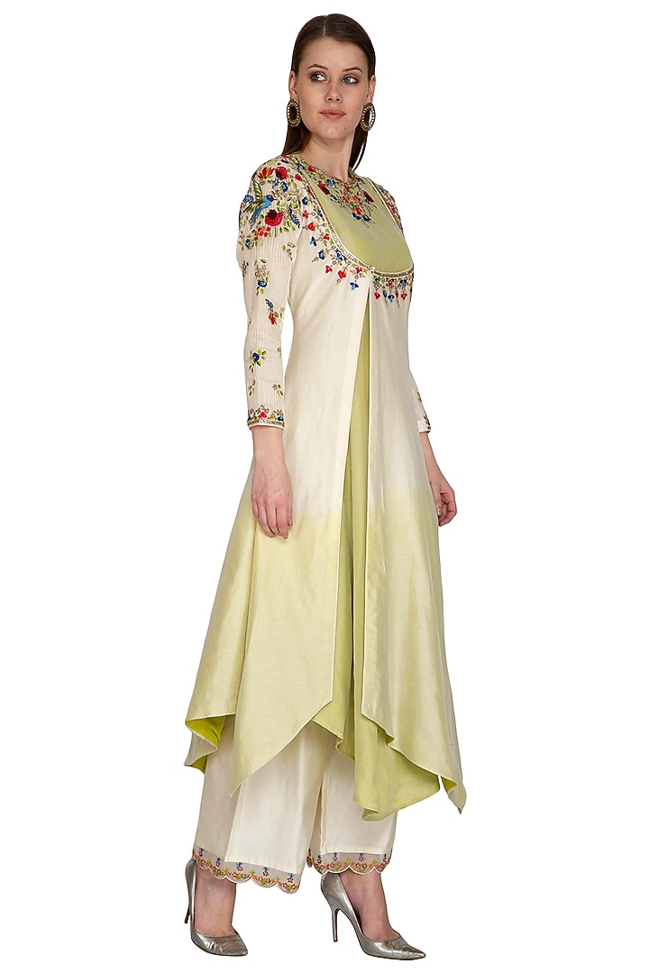 Ivory Embroidered Ombre Dyed Kurta With Palazzo Pants by Priyanka Jain at Pernia's Pop Up Shop