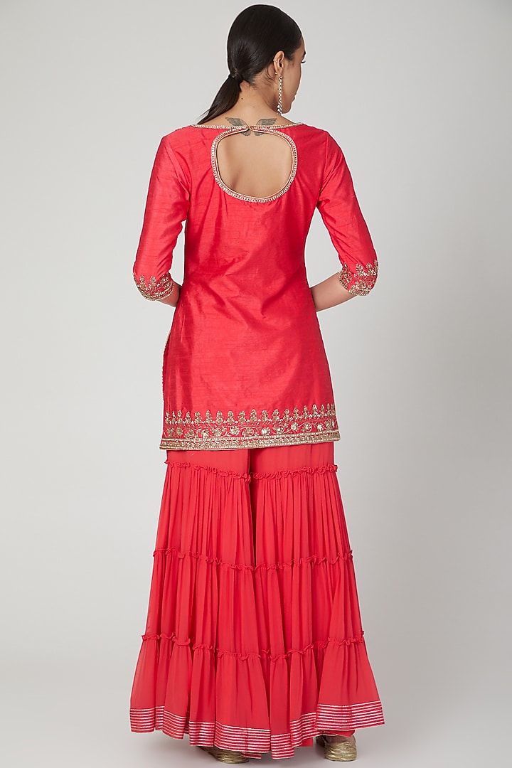 Red Embroidered Wedding Sharara Set by Priyanka Jain at Pernia's Pop Up Shop
