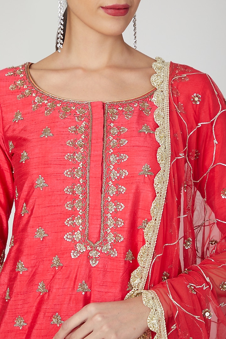 Red Embroidered Wedding Sharara Set by Priyanka Jain at Pernia's Pop Up Shop