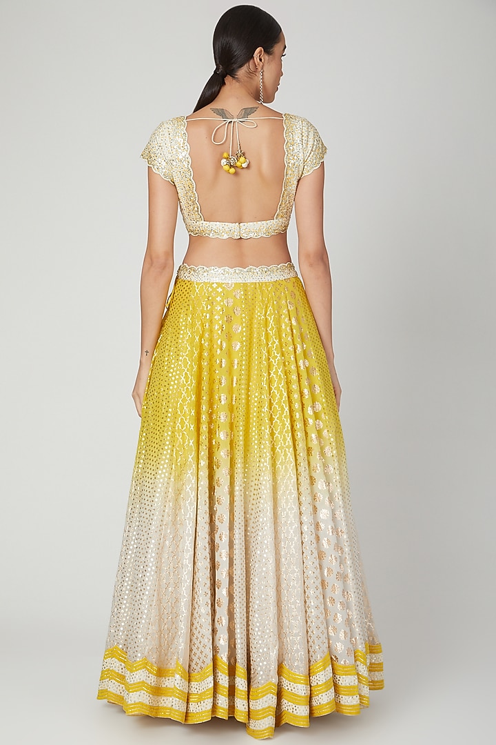 Mustard & Ivory Embellished Wedding Lehenga Set by Priyanka Jain at Pernia's Pop Up Shop