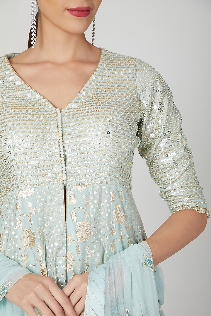 Sky Blue Embellished Wedding Lehenga Set by Priyanka Jain at Pernia's Pop Up Shop