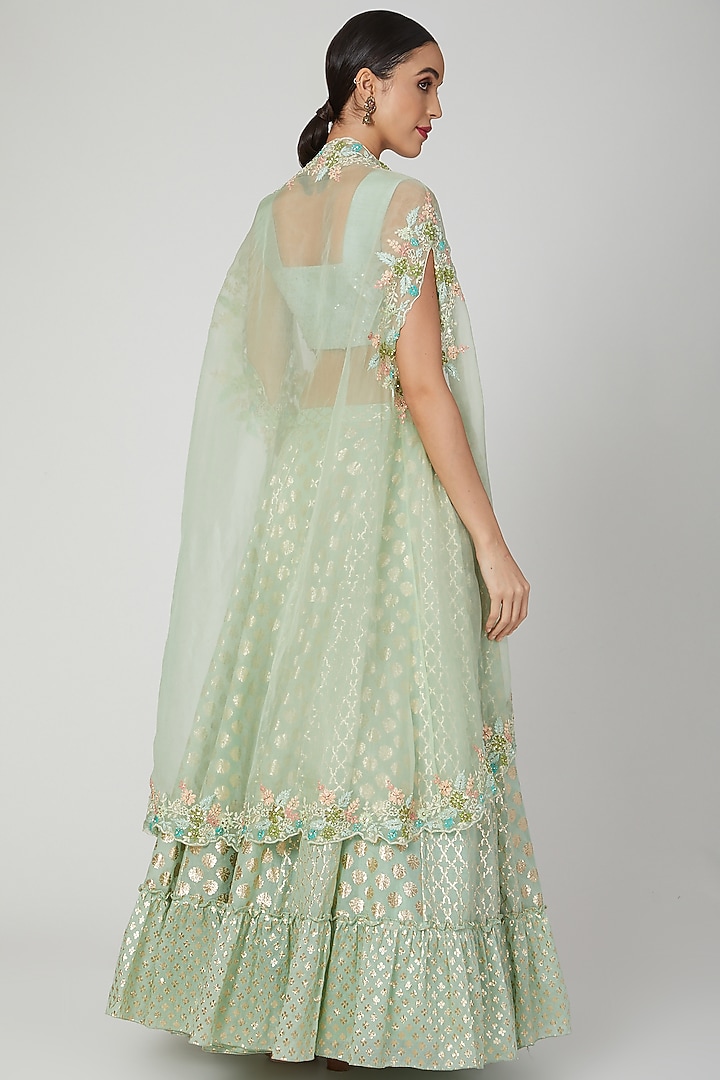 Turquoise Embellished Wedding Lehenga Set by Priyanka Jain at Pernia's Pop Up Shop