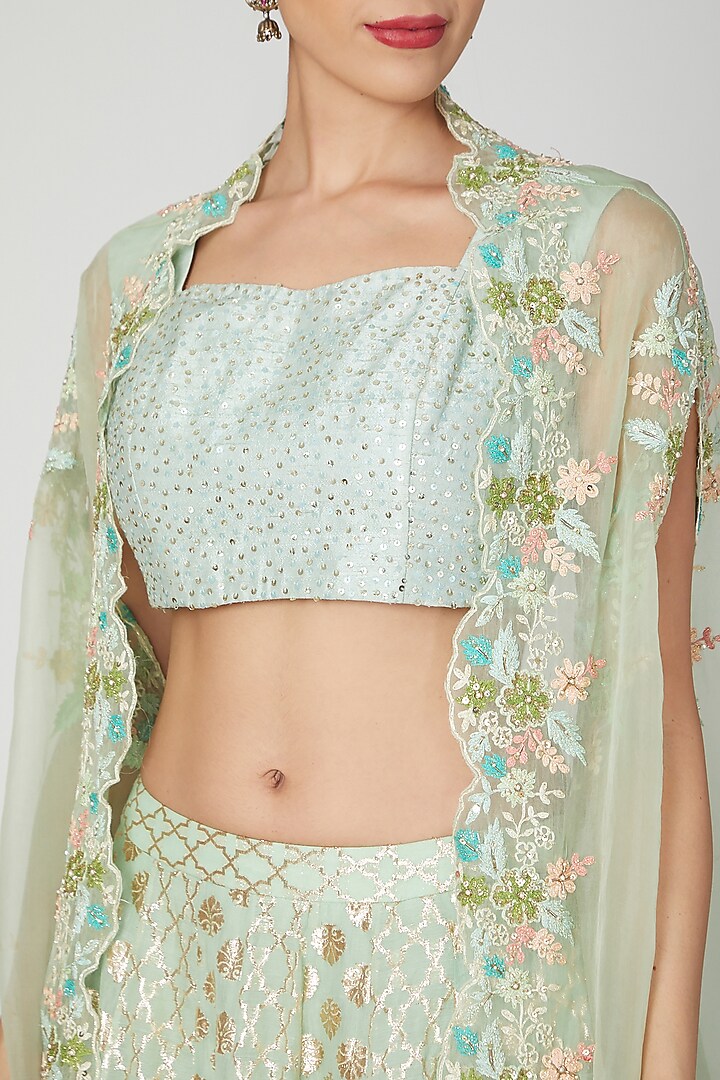 Turquoise Embellished Wedding Lehenga Set by Priyanka Jain at Pernia's Pop Up Shop