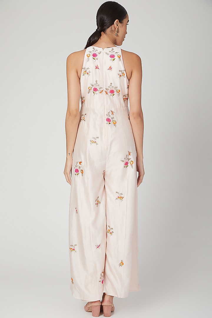 Blush Pink Embroidered Jumpsuit by Priyanka Jain at Pernia's Pop Up Shop
