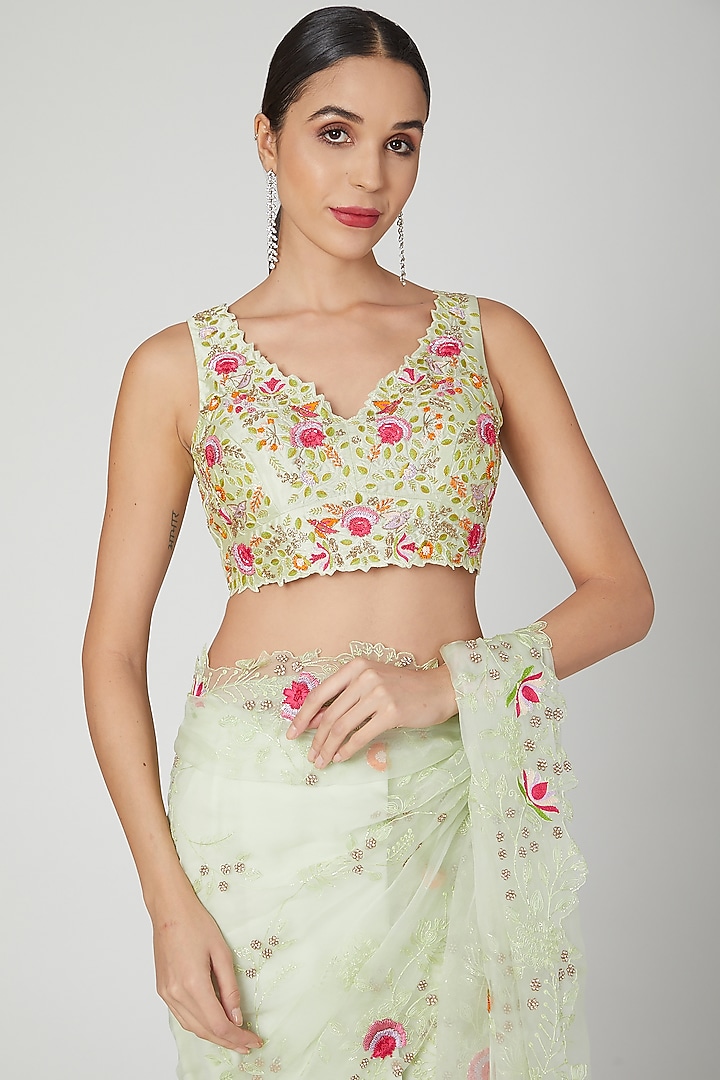 Turquoise Embroidered Wedding Saree Set by Priyanka Jain at Pernia's Pop Up Shop