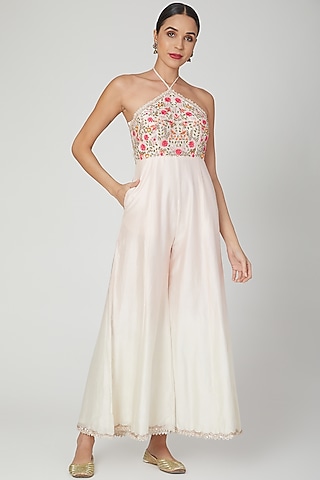 Blush Pink Aari Embroidered Jumpsuit by Priyanka Jain