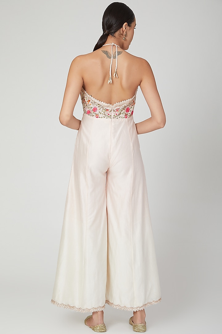 Blush Pink Aari Embroidered Jumpsuit by Priyanka Jain at Pernia's Pop Up Shop