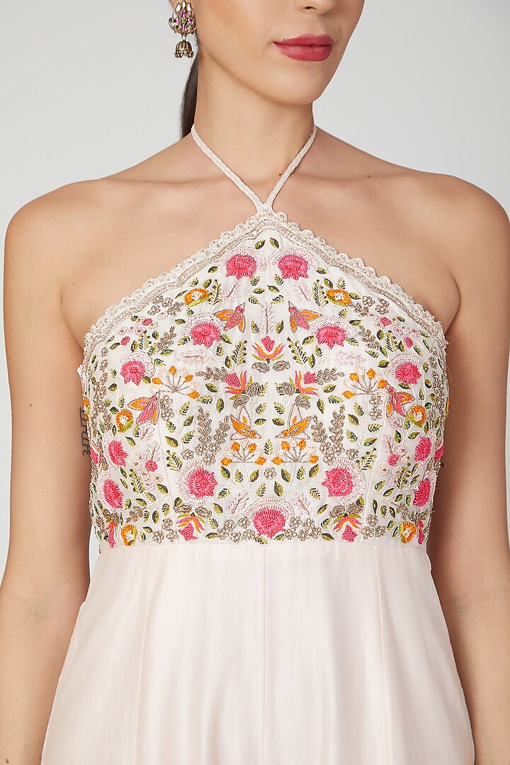 Blush Pink Aari Embroidered Jumpsuit by Priyanka Jain at Pernia's Pop Up Shop