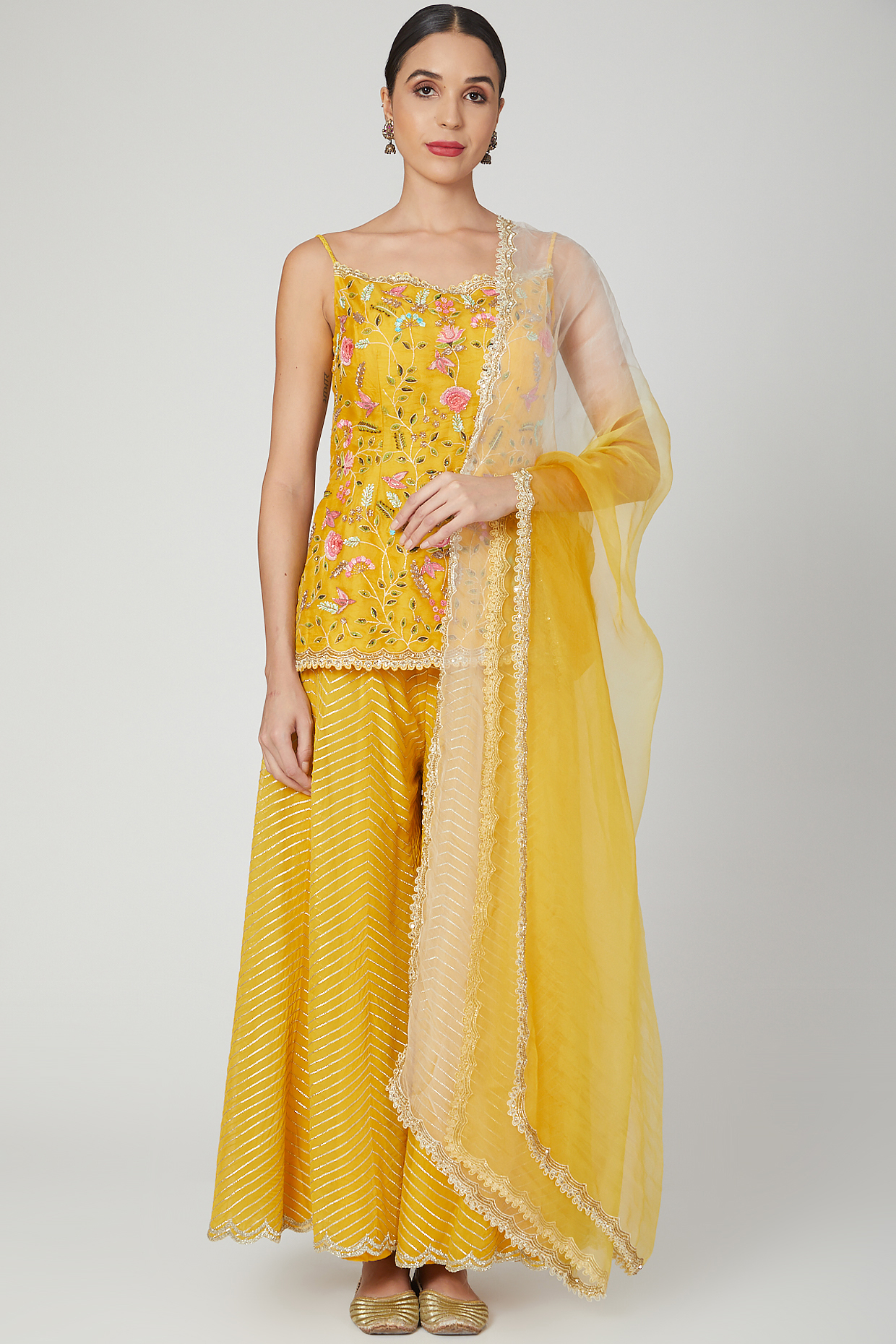 Mustard Embroidered Wedding Sharara Set by Priyanka Jain at Pernia's Pop Up Shop