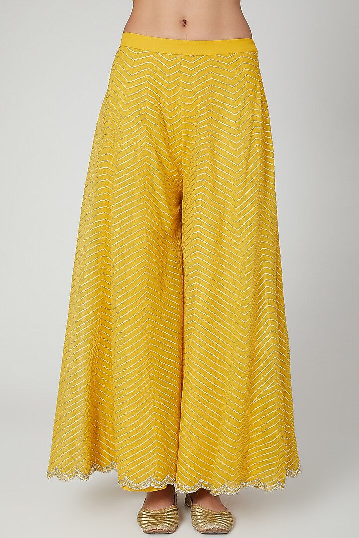 Mustard Embroidered Wedding Sharara Set by Priyanka Jain at Pernia's Pop Up Shop