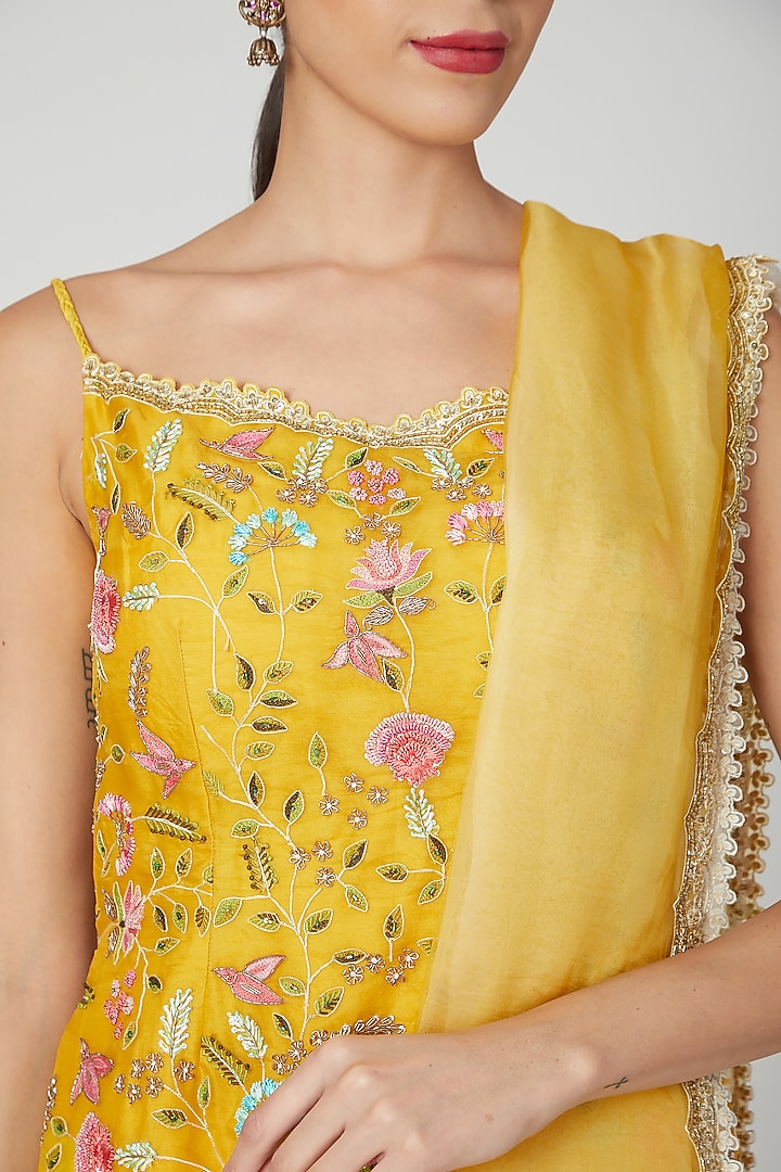 Mustard Embroidered Wedding Sharara Set by Priyanka Jain at Pernia's Pop Up Shop