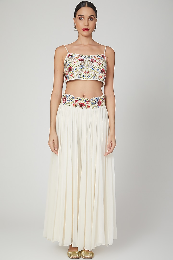 White Embroidered Wedding Sharara Set by Priyanka Jain at Pernia's Pop Up Shop