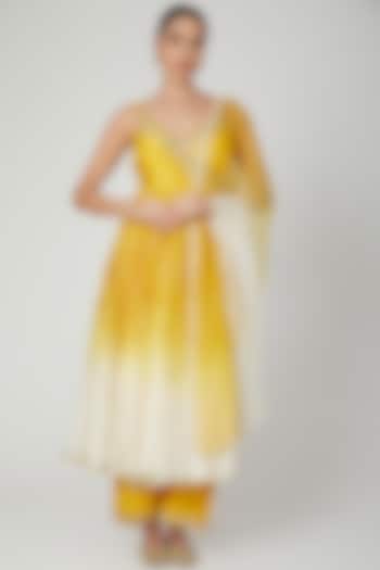 Mustard Embroidered Wedding Anarkali Set by Priyanka Jain at Pernia's Pop Up Shop
