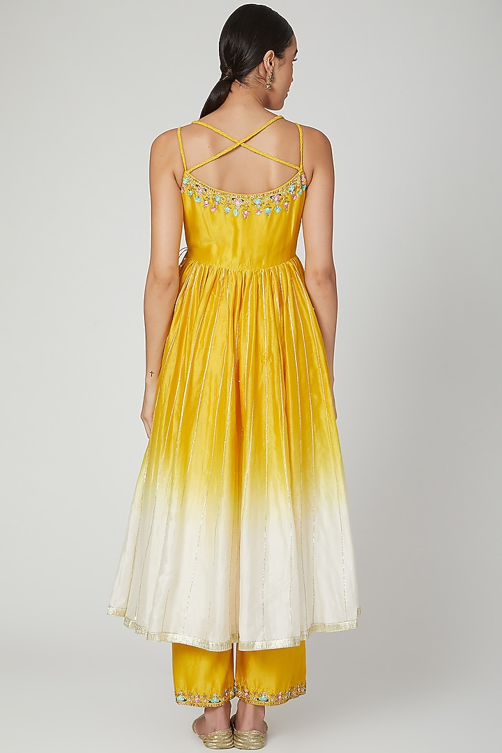 Mustard Embroidered Wedding Anarkali Set by Priyanka Jain at Pernia's Pop Up Shop