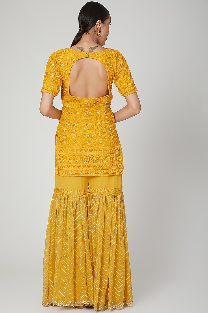 Mustard Embroidered Wedding Sharara Set by Priyanka Jain at Pernia's Pop Up Shop