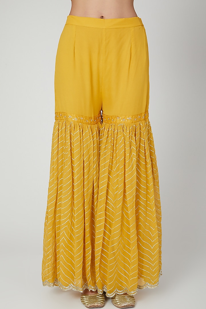 Mustard Embroidered Wedding Sharara Set by Priyanka Jain at Pernia's Pop Up Shop