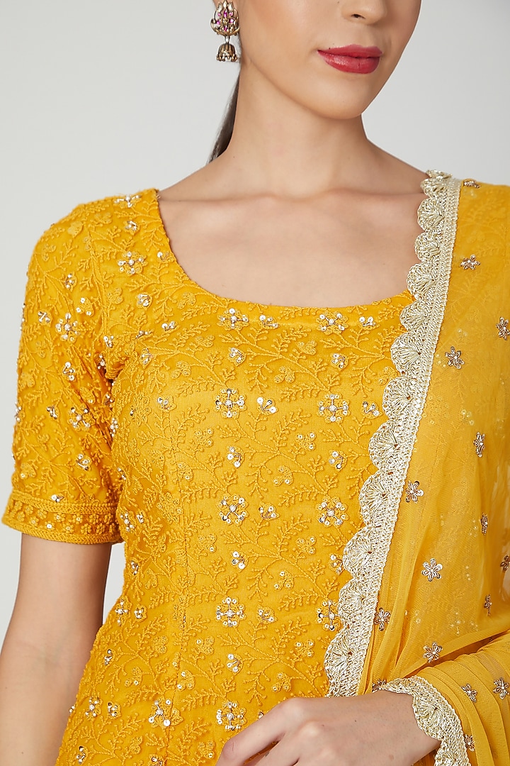 Mustard Embroidered Wedding Sharara Set by Priyanka Jain at Pernia's Pop Up Shop