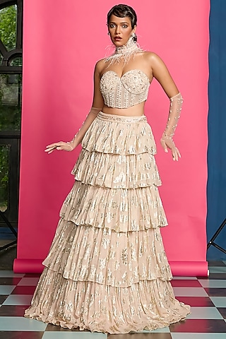 Gold Shimmer Lehenga Set by Priyanka Jain