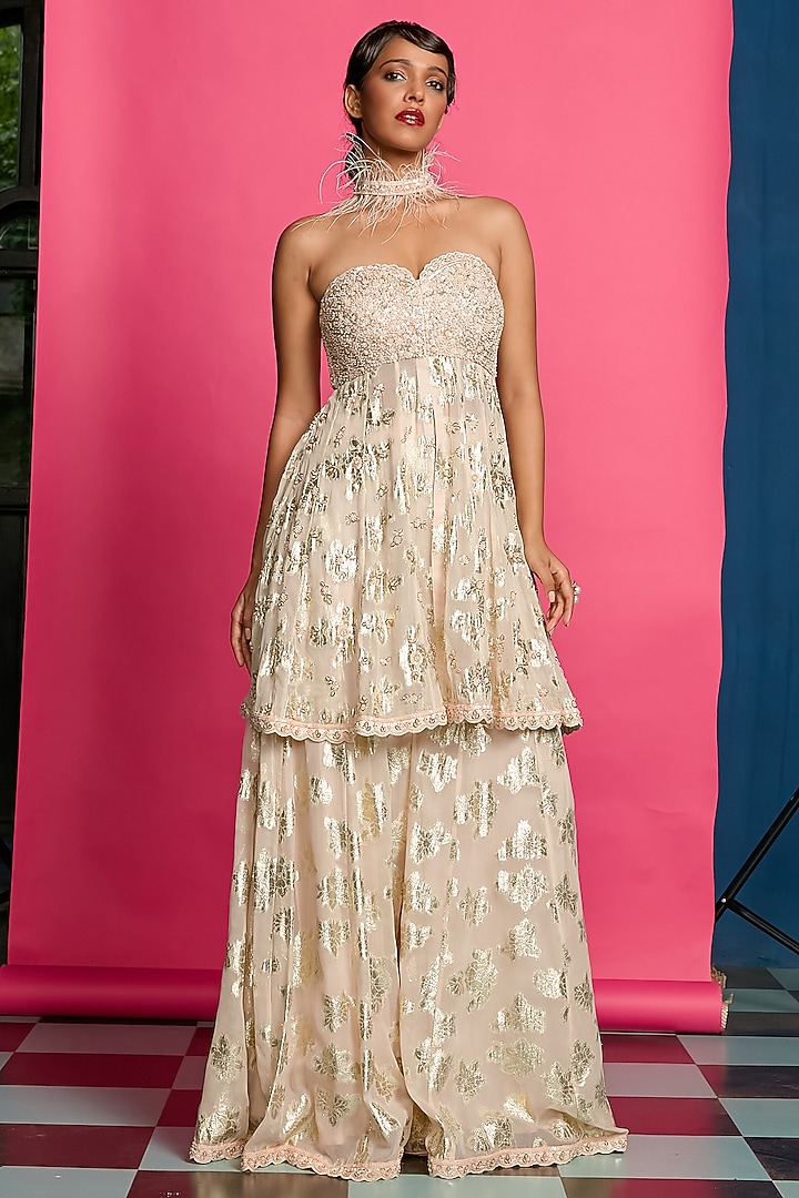 Blush Pink Georgette Wedding Sharara Set by Priyanka Jain at Pernia's Pop Up Shop