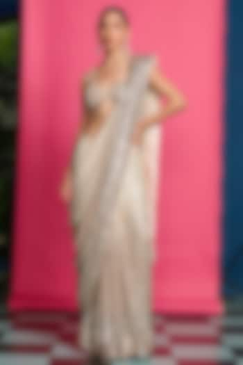 Gold Georgette Sequins Embroidered Pre-Draped Saree Set by Priyanka Jain at Pernia's Pop Up Shop