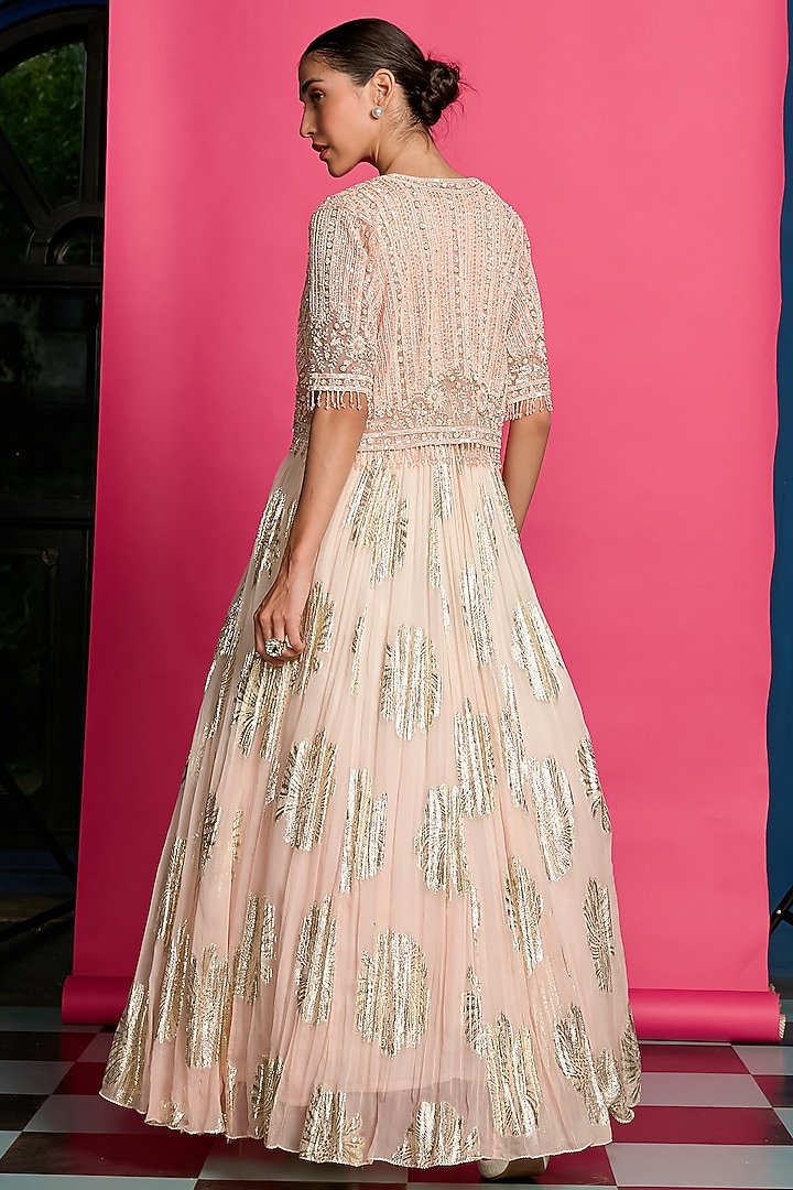 Peach Shimmer Wedding Anarkali Set by Priyanka Jain at Pernia's Pop Up Shop