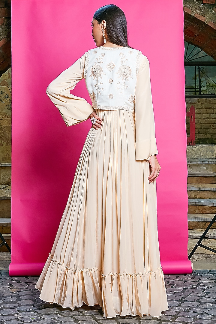 Apricot Crepe Party Wear Anarkali Set by Priyanka Jain at Pernia's Pop Up Shop