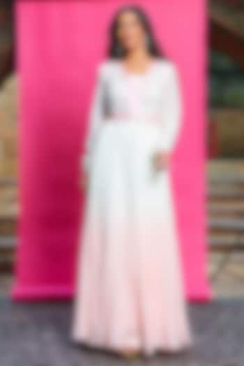 Pink & Ivory Crepe Ombre-Dyed Anarkali Set by Priyanka Jain at Pernia's Pop Up Shop